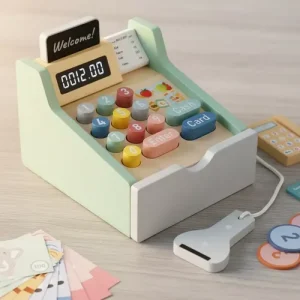 Caja registradora de madera con accesorios