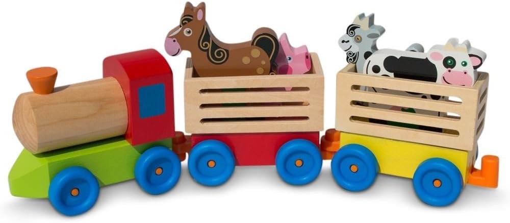 Tren de madera con animales de la granja