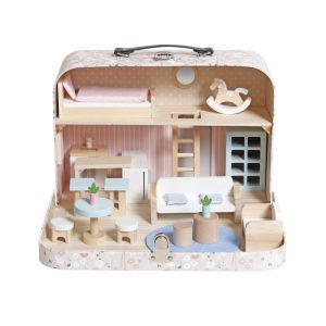 Casita de muñecas de madera portátil en valija