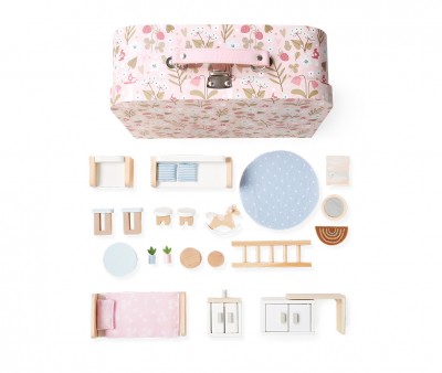 Casita de muñecas de madera portátil en valija - Imagen 2