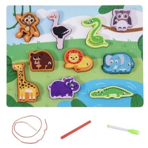 Juego 4 en 1: Pesca, Enhebrado, Encastre y Pizarra